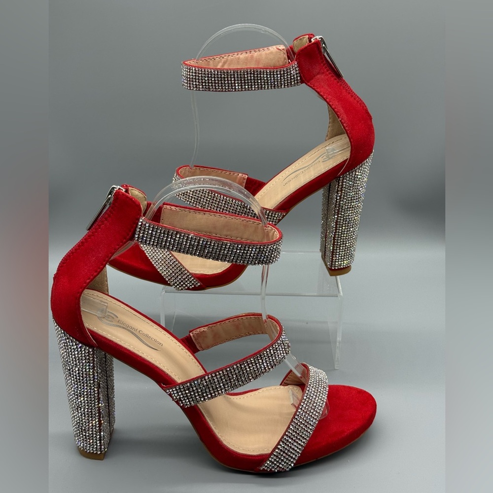 ELEGANT COLLECTION Red Rhinestone Heels